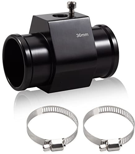LEONTOOL Connecteur de tuyau en aluminium de 36 mm pour radiateur avec 2 colliers de serrage, jauge de température de l'eau, adaptateur de capteur de température de l'eau