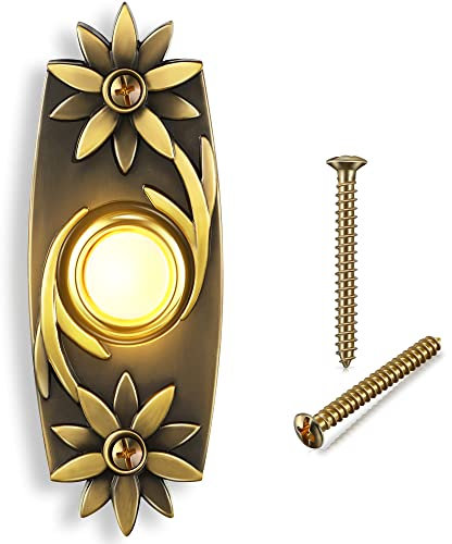 Dreyoo Lighted Metal Doorbell Push Button, Universal Garage Door Opener Switch with LED Light Compatible with Most Wire Doorbell Chimes, Transformer, Ringers, Buzzers (Flower Style)