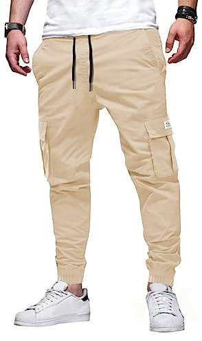Elegancity Hommes Pantalons de Jogging Kaki Pantalons Cargo Pantalons de Sport avec 6 Prises S