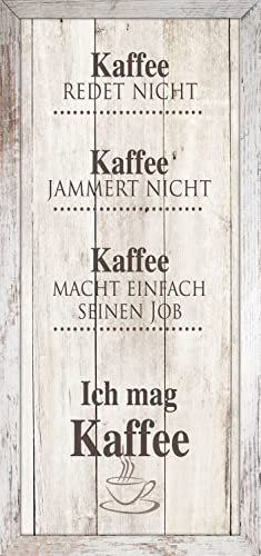 Wandbild - Braun - 23 x 49 cm - in Holzoptik mit Schriftzug und Kaffeemotiv