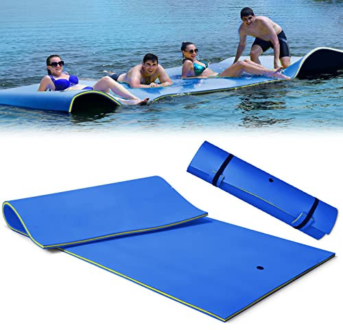 COSTWAY Tapis Flottant de Piscine 355 x 183 CM, Matelas Flottant d’Eau 4-6 Personnes 3 Couches Mousse XPE Résistant avec Dispositif d’Amarrage et Sangles à Boucle, pour Plage, Charge 400 KG (Bleu)