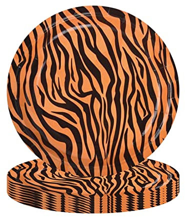 POPOYU 17.8 cm Tiger Teller,16 Stück Tiger Pappteller,Safari Pappteller Set für Geburtstagsdeko KinderTiger,Geburtstagsdeko TigerEnmuster,Dschungel SafariTeller für Party Safari Geburtstag Deko