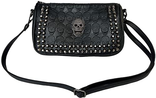 Ro Rox Keir Gotisch Umhängetasche aus Kunstleder mit Nieten Schädel