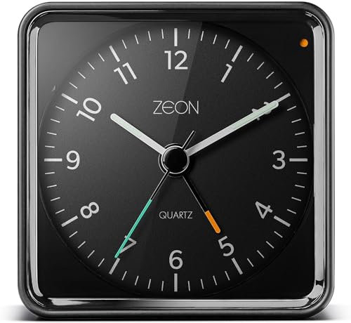 ZEON Bedside Analogue Alarm Clock with Light and Snooze Function, Silent Non-Tick Battery Powered Alarm Clock in Black, CE4550