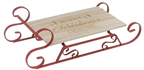 Plateau de service de Noël en bois et métal rouge Motif traîneau de Noël
