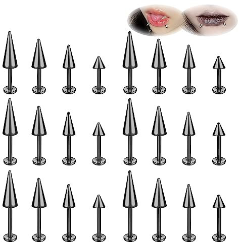 ZS 20G Spike Nasenringe Ohrstecker, 18G Edelstahl Spike Ohrstecker, 16G Septum Lippenringe Knorpel Tragus Helix Piercing Für Damen Herren (24 Stück 16g Schwarzer Lippenring)