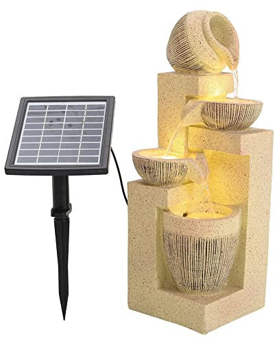 Indoor/Outdoor Garden Water Fountain Outdoor water fountain Resin Cascade Bowl Water Feature Fountain LED Lights Indoor Outdoor Garden Decor for Deck, Patio, Porch, Yard Decor Decoration