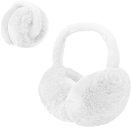 Duxesuk Fluffy Warmers Headband Winter, Foldable Fluffy Earmuffs with Headband, Warm Ear Muffs for Women and Men (White)