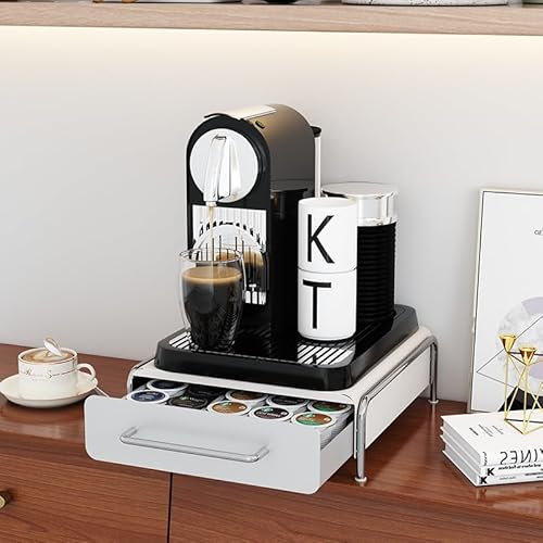 Schubladen für Kapseln kompatibel für Tassimo,Kaffeekapsel-Speicher-Fach und Maschinen-Standplatz 2-in-1 für Tassimo-Maschine-30,5 * 31,5 * 10cm- (36 Stück) weiß