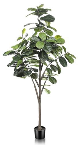 LYERSE Faux Fiddle Leaf Fig Tree 7ft - Artificial Ficus Lyrata Plant in Pot - Fake Fig Tree for Indoor Modern Home House Office