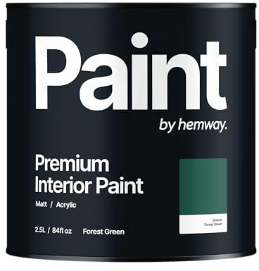 Hemway - Premium Interior Paint - Forest Green 2.5 L | Indoor Matt Finish, Acrylic & Water-Based Emulsion | Quick Dry & High Coverage for the Kitchen, Bathroom & Bedroom