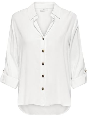 JdY Damen Bluse mit Hemdkragen locker geschnitten Langarm umgeschlagene Ärmelbündchen, Farben:Weiß-3, Größe:L