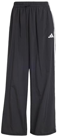 adidas Women's Essentials 3-Stripes Lifestyle Woven Parachute Pants, Black/White, XXS
