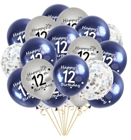 Luftballons 12. Geburtstag, 21 Stück Marineblau Silber 12. Geburtstag Latex Konfetti Ballons für ihn Jungen Mädchen Sohn 12 Jahre alt Geburtstag Dekoration 12inches(12.)