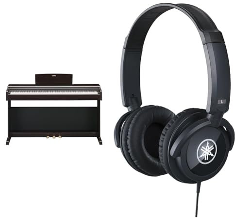 Yamaha ARIUS YDP-145 Digital Piano, rosewood & HPH-100B Kopfhörer, schwarz – Geschlossener On-Ear-Kopfhörer