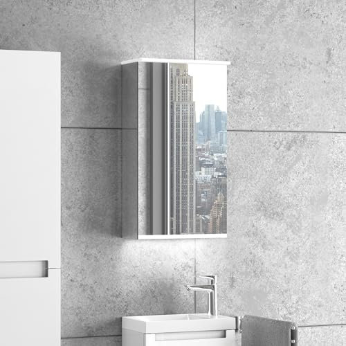 Zentrobad Spiegelschrank 40 cm mit Einer Tür, Anschlag Links, LED-Beleuchtung, dimmbar, mit Waschplatz-Beleuchtung, Schrank, Badezimmerschrank, Wandschrank, Badschrank mit Licht, Alibert
