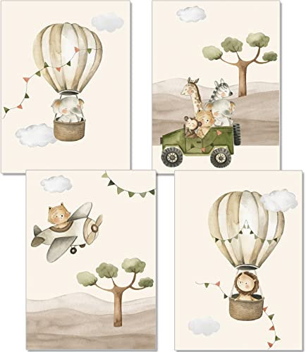 artpin® Poster Set DIN A3 Bilder Kinderzimmer Deko Mädchen Junge - Babyzimmer Fahrzeuge Bilderwand 4x A3 (P90)