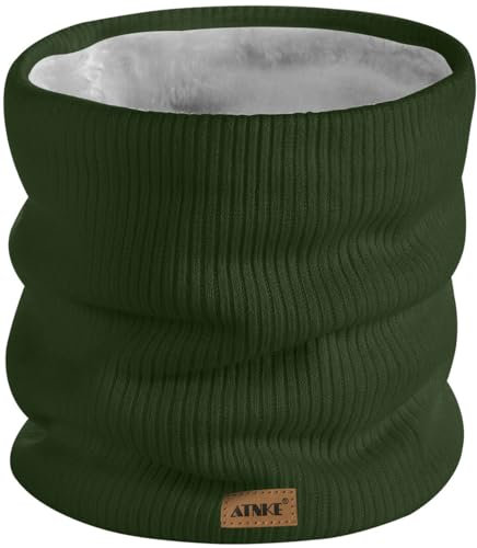ATNKE Winter Warm Halsschlauch Verdicken Sie Winddichte Schals Staub Gesichts Maske Ski Doppel Lagen Fleece Gefüttert Strick Schal Geschenke für Männer und Frauen/Dark Army Green