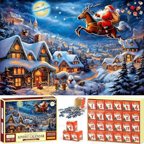 Adventskalender 2024 Puzzle, 24 Boxen Puzzle für den Countdown zu Weihnachten, Familienpuzzle 1008 Teile Puzzle, Heimdekoration, Weihnachtsgeschenke für Erwachsene Jugendliche, Weihnachtsmann