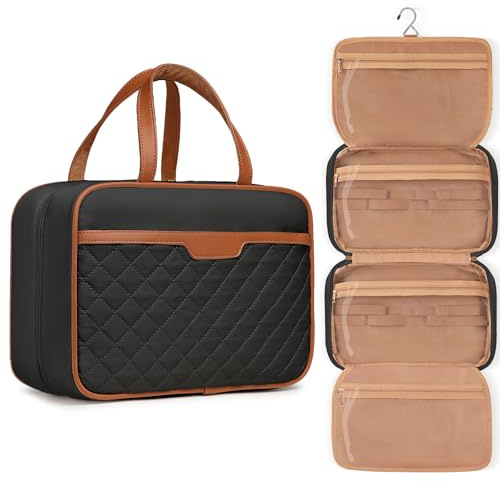 Kulturtasche Damen wasserdichte Kulturbeutel zum Aufhängen Faltbare Waschtasche Kosmetiktasche Haken Waschbeutel für Damen (Beige)