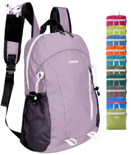 VPBAGE 15L Hiking Daypack, Water Resistant Small Backpack Travel Outdoor, Lightweight Day Pack with Emergency Whistle