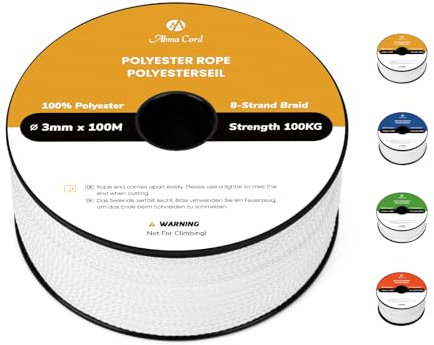 Abma Cord Polyesterseil Schnur Seil 3mm x 100m auf Spule - Weiß