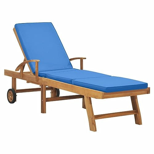 Xichuzi Sonnenliege mit Auflage Massivholz Teak Blau, Gartenliege, Liegestuhl, Sonnenstuhl, Sonneninsel Outdoor, Liegen, Gartenmöbel, Bäderliege, Relaxliege - 48025