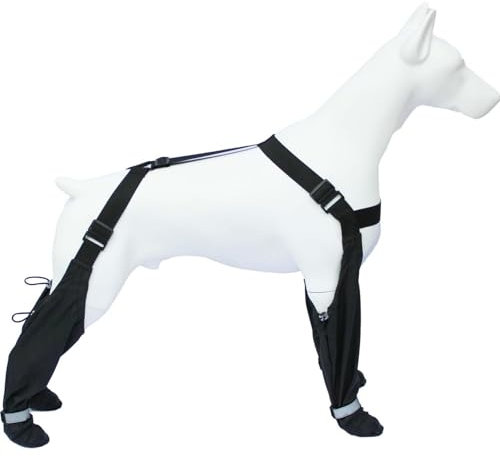 Hundestiefel, Hosenträgerstiefel, wasserdichte Hundeschuhe mit reflektierender, robuster Anti-Rutsch-Sohle und rutschfest, verstellbare Strapsstiefel für mittelgroße bis große Hunde (L)