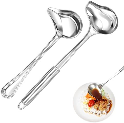 CHAOTEMAI 2 Stück Soßenlöffel aus Edelstahl Länge Saucenlöffel Entenschnabellöffel mit Neigung Suppenlöffel Set Silber für Ketchup Pfeffersauce Soßen Suppen Mehr