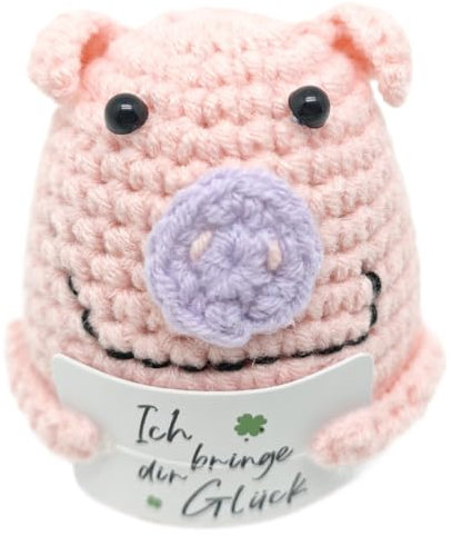 CATOR Pocket Hug Glücksschweinchen, Glücksbringer Kreative Strickwolle Minischwein Puppe, Glücksschweinchen Mutmacher Geschenk, Gute Besserung Geschenk, Einschulung Geschenk