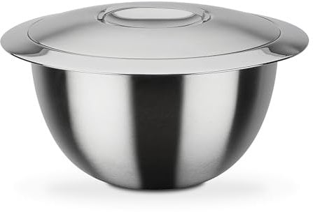 GSW Servier-Thermoschüssel – hochwertige Servierschüssel mit Deckel, 5 Liter Volumen, doppelwandige Isolierung warm und kalt – 26cm Durchmesser, Edelstahl, Silber