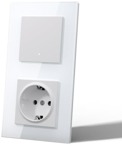 MVAVA Interruptor de luz con enchufe normal, interruptor de luz inteligente WiFi compatible con Alexa/Google Home, interruptor de luz de cristal empotrado, cable neutro requerido