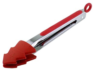 Pinze da cucina in plastica per cucinare calore con punta in silicone, manico in acciaio inox, per cucinare e barbecue, utensili in acciaio inossidabile (RD2, 21 x 4 cm)