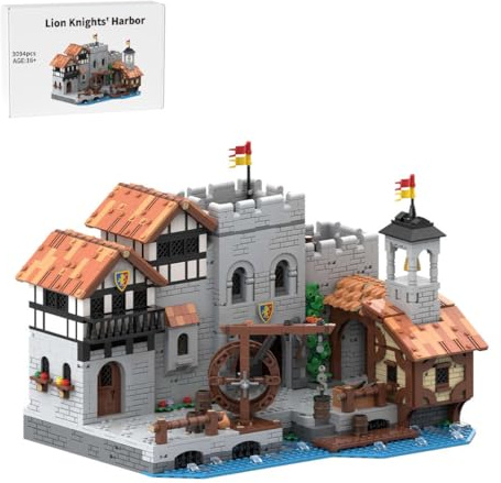 BlocteckToy Mittelalterliche Löwenritter-Hafen Klemmbausteine 3094 Stück Ritterburg Gebäude Groß MOC Set für Erwachsene, MOC-164496