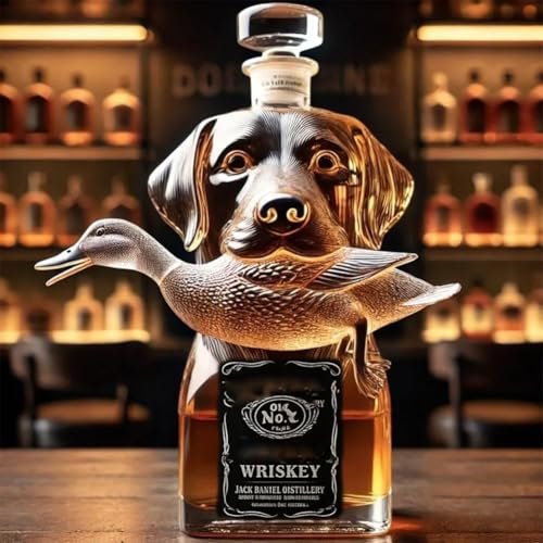Bouteille à whisky chien de chasse et verres gravés de 283,5 g – Carafe amusante en forme de chien pour homme | Mini décoration créative pour farce – Cadeau pour bar, bureau et maison (D)
