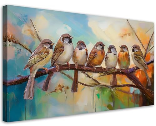Feeby Bilder - Foto Geschenk - Vögel auf einem Ast Natur - 120x60 1tlg - Leinwandbilder Wohnzimmer - Wandbild über dem Bett - Bild Schlafzimmer - Aesthetic Zimmer Deko - Modern Pictures