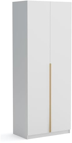 Brent - Kleiderschrank Bristol Weiß 90 cm Breite, 2-türig, Mehrzweckschrank mit Einlegeböden und/oder Kleiderstange, Aufbewahrungsschrank, Modern Metallgriffe in Gold