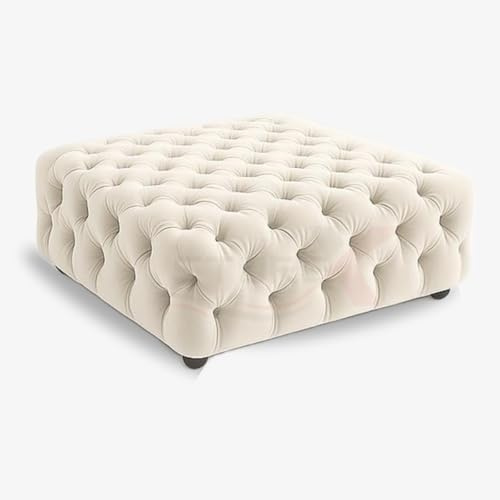 STOREX Diamond Tufted Ottoman Coffee Table – Velvet Upholstered Footstool Bench – Space-Saving & Oversized Sizes – Square Centerpiece for Living Room or Bedroom (Cream, Space Saving)