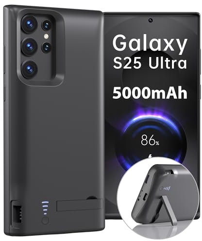 Battery Case for Galaxy S25 Ultra, Rechargeable Extended Backup Batteri Charging Cases for Samsung Galaxy S25 Ultra 5G Portable Power Bank Protective Cover, Black