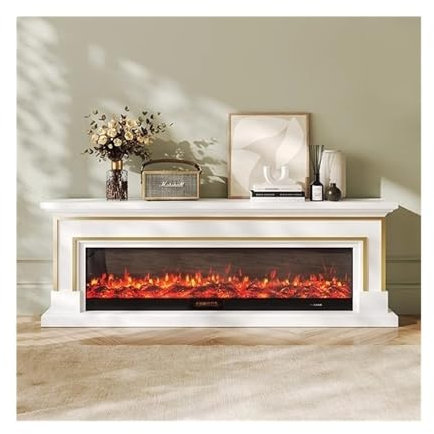 Caminetto elettrico ad atomizzazione Mobile TV con camino da 71/79 for soggiorno, moderno centro di intrattenimento con camino elettrico a fiamma 3D, telecomando Camino a vapore(Bianco,Piccolo)