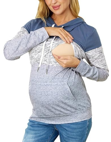 Umstandsmode Stillpullover & Umstandspullover Stilltop Stillpulli Winter Sweatshirt Hoodie Taschen für Schwangerschaft Kapuzenpullover Nursing Stillshirt Warm Sweatshirt Still Pullover mit Kapuzen