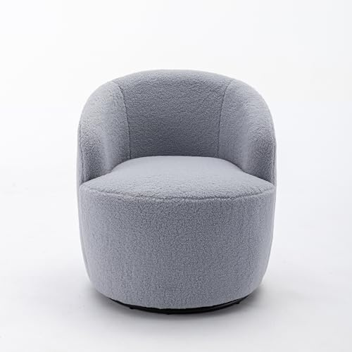 Drehbarer Loungesessel im Fass‑Design aus weichem Teddy Bouclé mit ergonomischer Rückenlehne, 360° drehbar,gepolsterter Relaxstuhl für Wohnzimmer, Schlafzimmer, Arbeitszimmer & Lounge (Hell Grau)