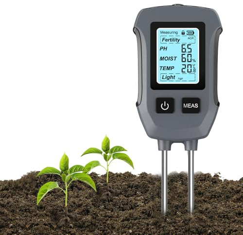 Uzoli SGS13 Feuchtigkeitsmessgerät Pflanzen, 5 in 1 Bodenmessgerät Garten | Bodenfeuchte, Temperatur, pH-Wert, Lichtintensität, Bodenfruchtbarkeit, feuchtigkeitsmesser für Zimmerpflanzen, Blumen, Rasen