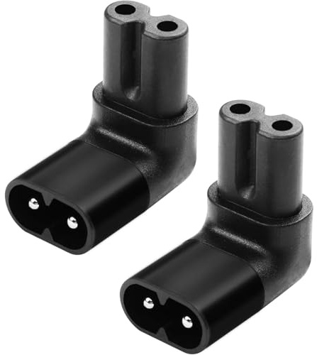 MejaRizon 2 Stück C7 auf C8 Rechtwinkliges Adapter Stecker, Eurostecker Winkel 90 Grad für IEC C8 zu C7 Verlängerung, Netzkabel 2 Polig 250V 2,5A Adapter für Laptop, Drucker, Scanner, Projektor