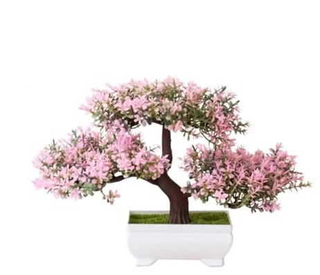 ZFIHAV Künstlicher Bonsaibaum Künstliche Kunststoffpflanzen Bonsai Kleiner Baumtopf Gefälschte Pflanze Topfblumengarten Arrangement Ornamente Zimmer Home Tischdekoration(Pink)