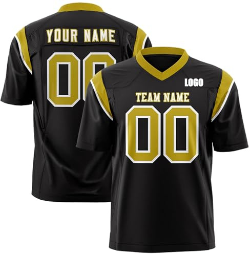 Personalised American Football Jersey with Name/Number/Logo American Football Sports T Shirt for Men Women Adult Kids, Breathable Quick Dry (Black-6)
