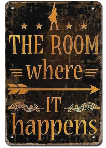 Schmecken Vintage Deko, Hamilton Broadway Motiv Blechschild Retro, Vintage Metall Wanddeko Blechschild The Room Where It Happens, Blechschilder für Musikliebhaber Geschenk Bar Wohnzimmer Deko