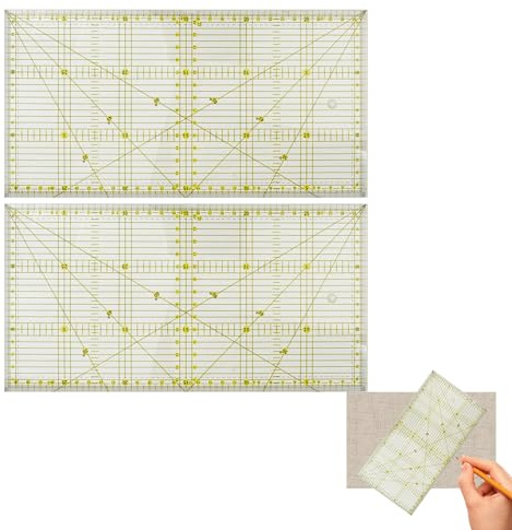 2 Stück Patchwork Lineal, Schneiderlineal 15x30 cm, Quilt Lineal mit 30°/45°/60° Winkelanzeige, Transparent Bügellineal, Acryl-Material Nählineal Set, zum Quilten Nähen Patchworken