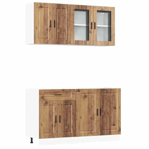 HETFTJN 4-Piece Modular Kitchen Cabinet Set, Brown Engineered Wood