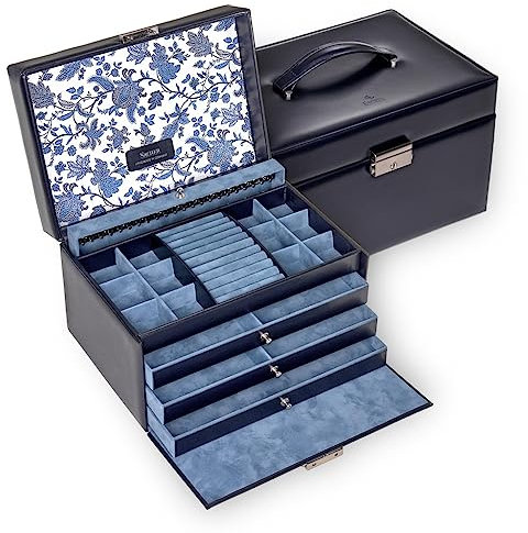 Schmuckkasten Jasmin florage/navy (Leder)